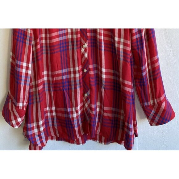 Talbots Button Up Shirt Plaid XL Red White Blue Long Sleeve Soft Rayon - Picture 3 of 9